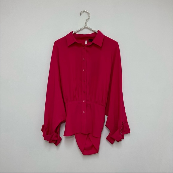 Simona Corsellini Silk Blend Open Back Button Down Shirt in Fuschia Pink - Picture 3 of 8